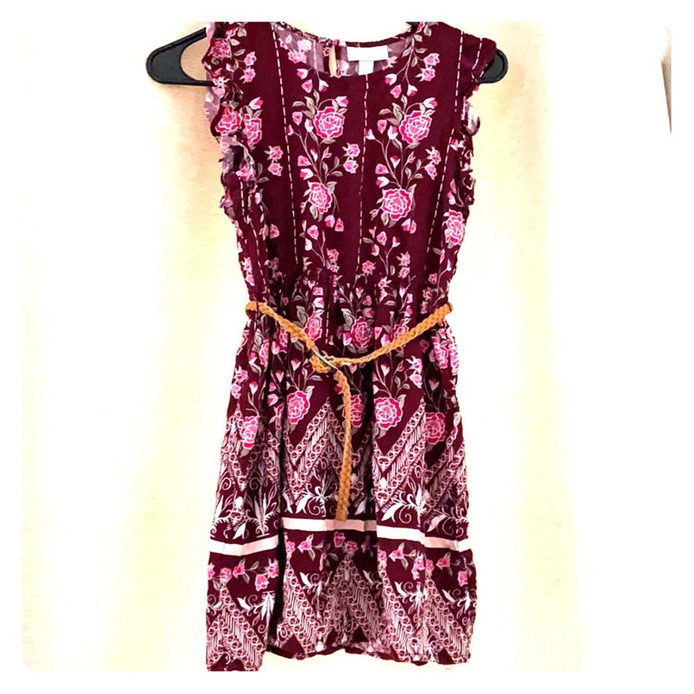 Maroon floral dress with belt. C. Place Y 10/12